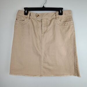 Old Navy Denim Skirt Tan Khaki Pencil Low Rise Slit Womens 10 Pockets Modest Y2K